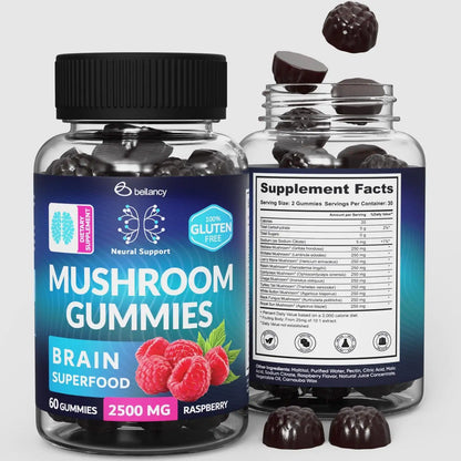 Mushroom Gummies Lion's Mane and Reishi for Cognitive Clarity 60 Gummies