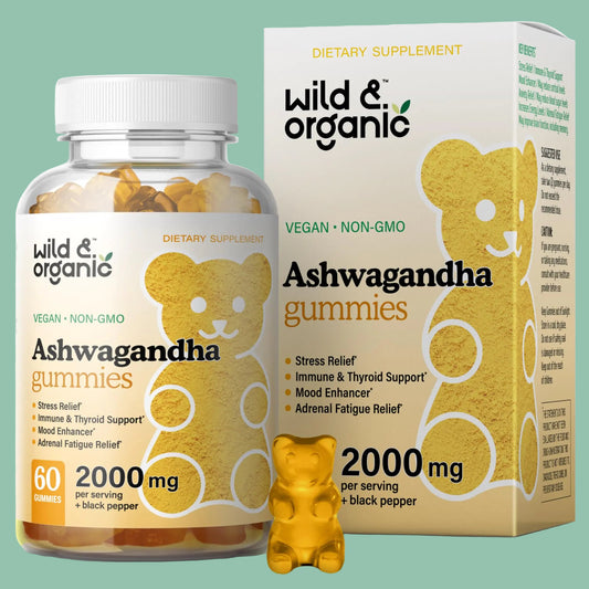Wild & Organic Ashwagandha Gummies 2000mg - 60 Vegan Non-GMO Chews